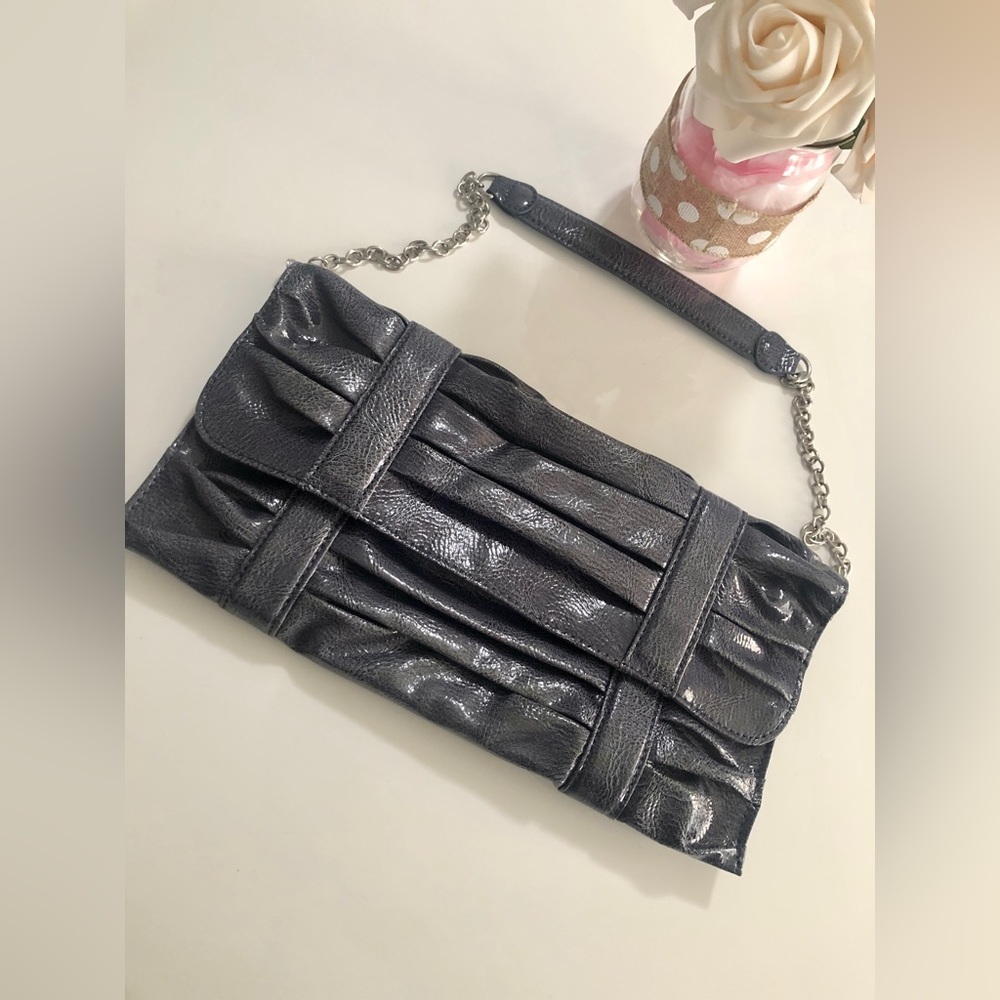 Xhilaration blue shiny faux leather clutch/purse